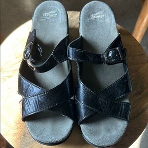 Dansko Black Patent Leather Strappy Sandals